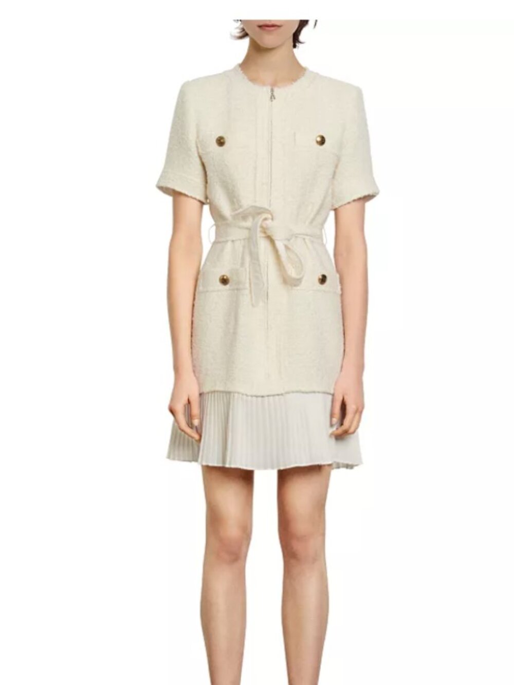 Sandro Joana Belted Pleated Hem Dress EU 38 US 6 Worn Once